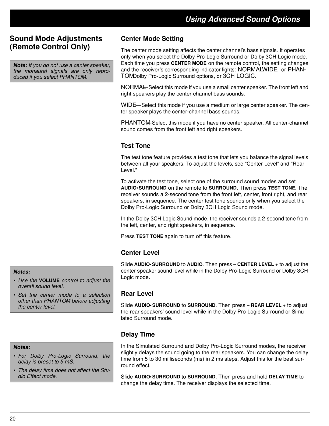 Optimus STAV-3570, STAV-3560, 31-3036, 31-3035 owner manual Using Advanced Sound Options 