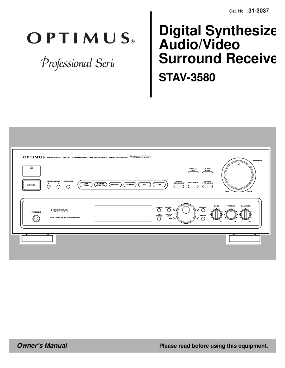 Optimus STAV-3580 owner manual Digital Synthesize Audio/Video Surround Receive, Please read before using this equipment 