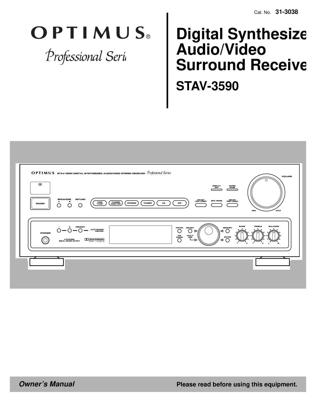 Optimus STAV-3590 owner manual Digital Synthesize Audio/Video Surround Receive, Please read before using this equipment 