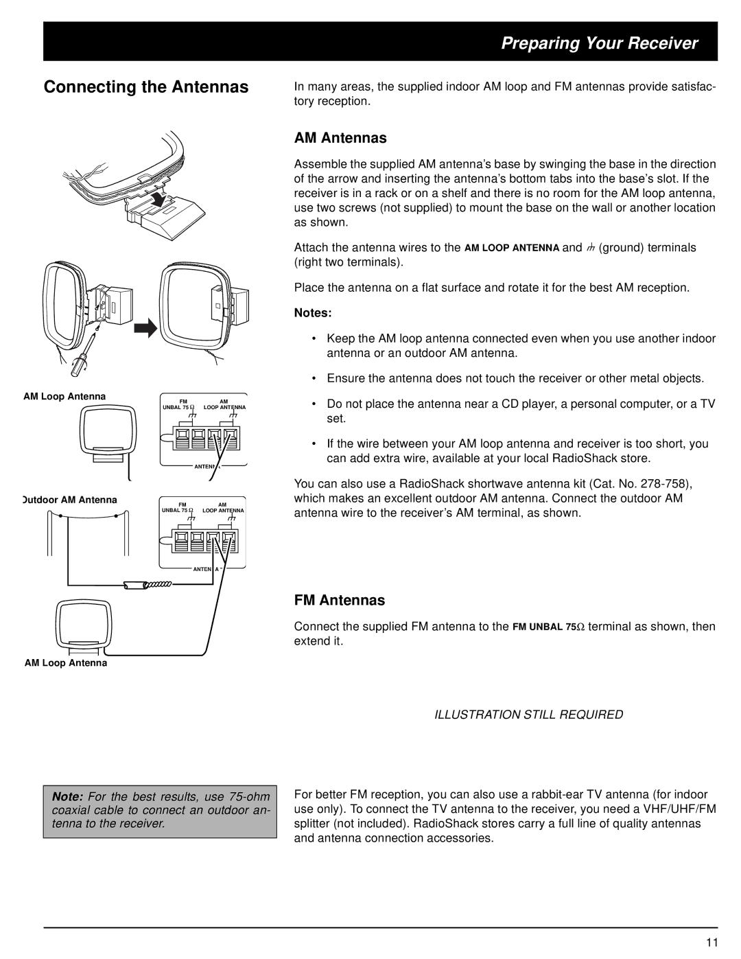 Optimus STAV-3670 owner manual Connecting the Antennas, AM Antennas, FM Antennas 