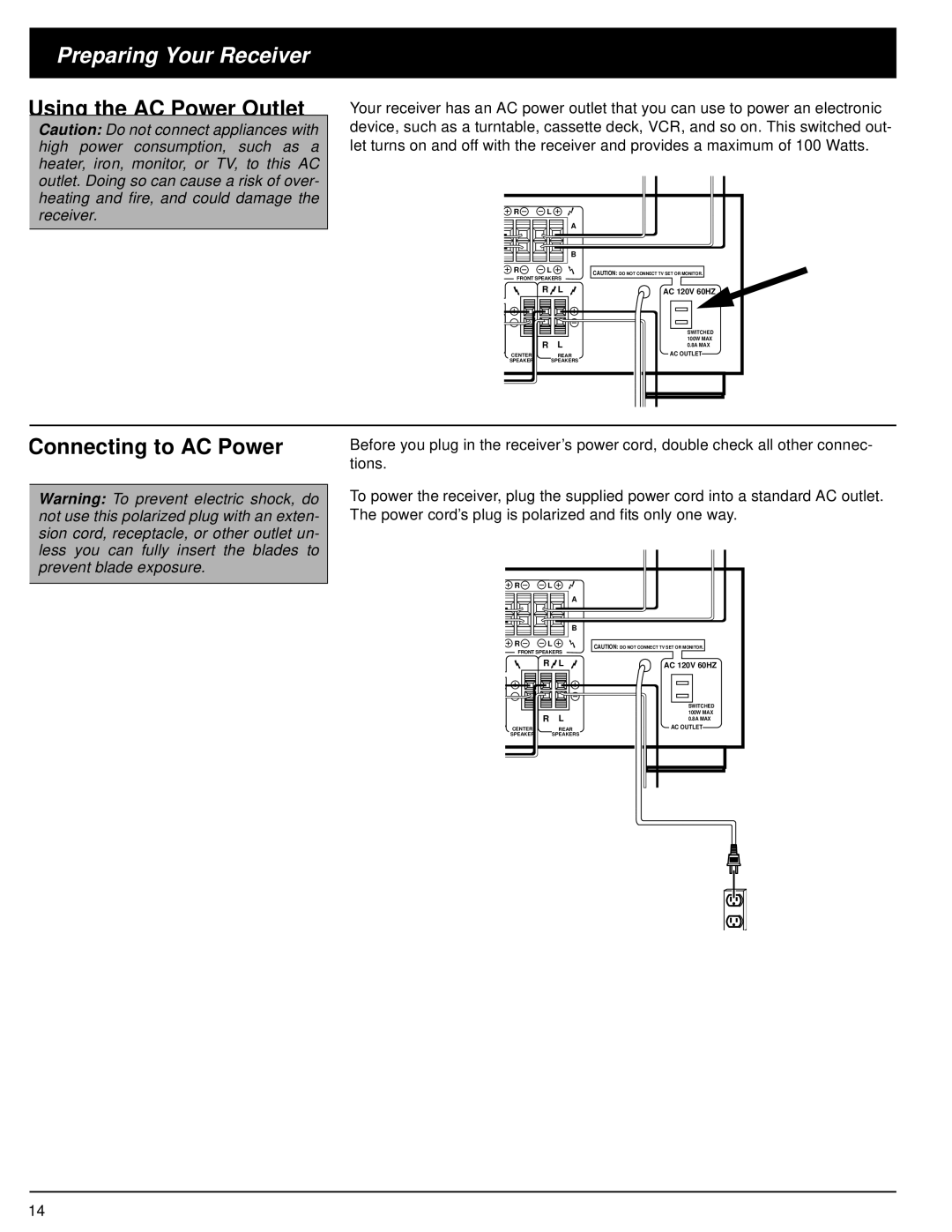 Optimus STAV-3670 owner manual Using the AC Power Outlet, Connecting to AC Power 