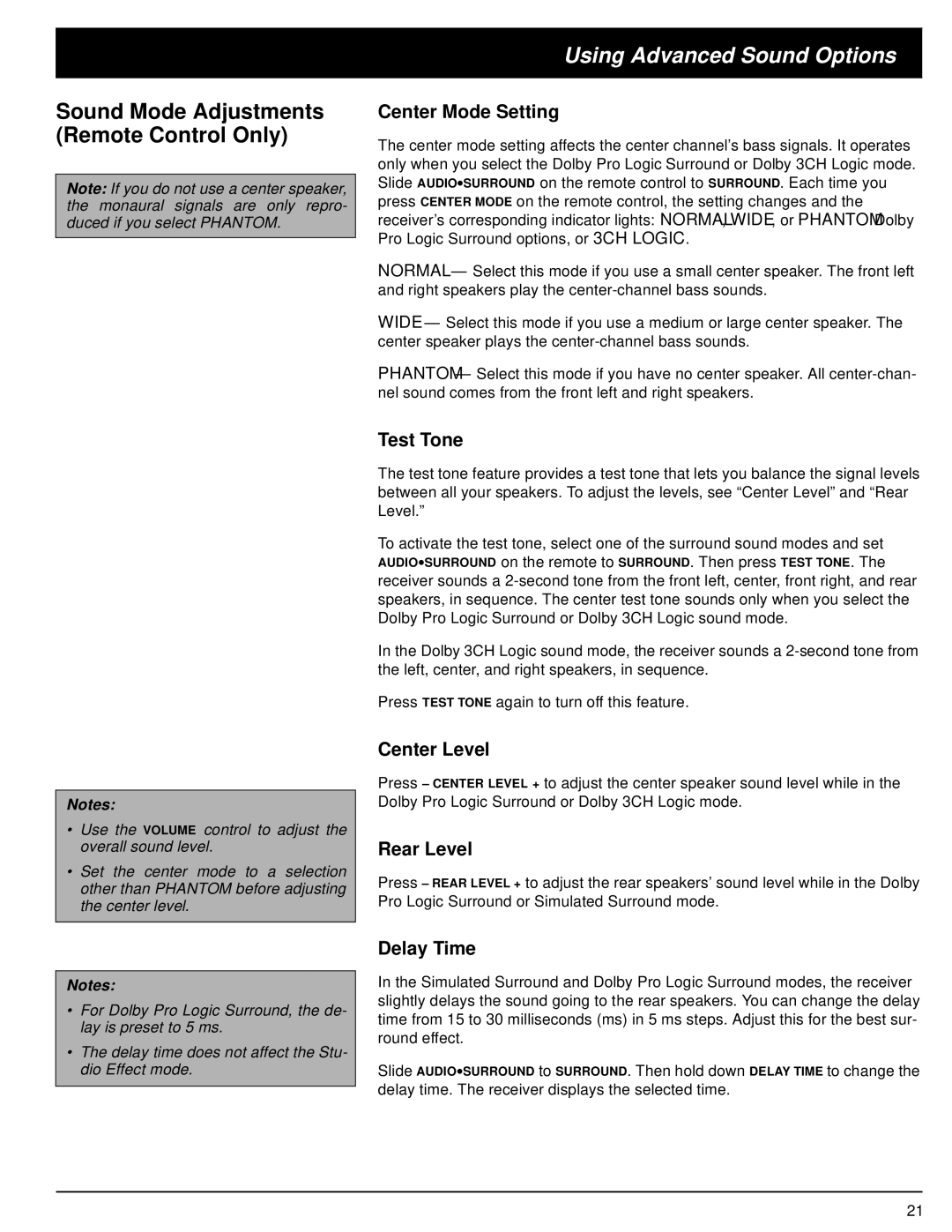 Optimus STAV-3670 owner manual Using Advanced Sound Options 