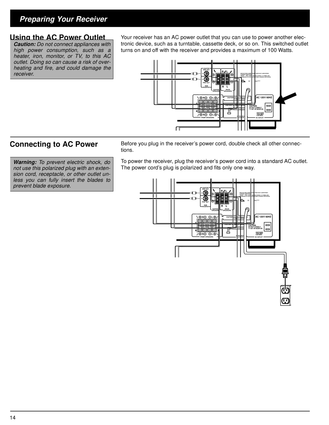 Optimus STAV-3680 owner manual Using the AC Power Outlet, Connecting to AC Power 