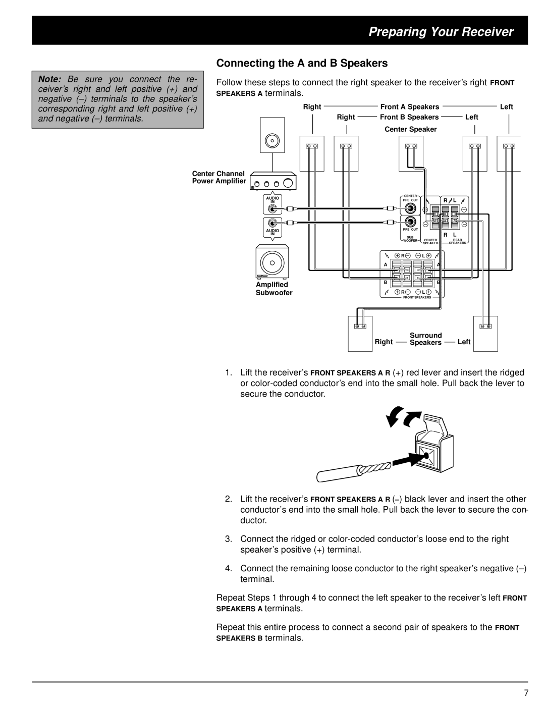 Optimus STAV-3680 owner manual Connecting the a and B Speakers 