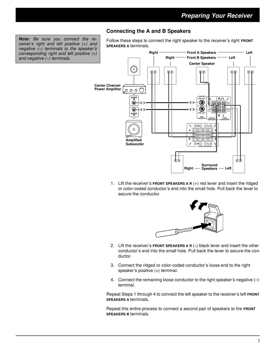 Optimus STAV-3680 owner manual Connecting the A and B Speakers, Preparing Your Receiver 