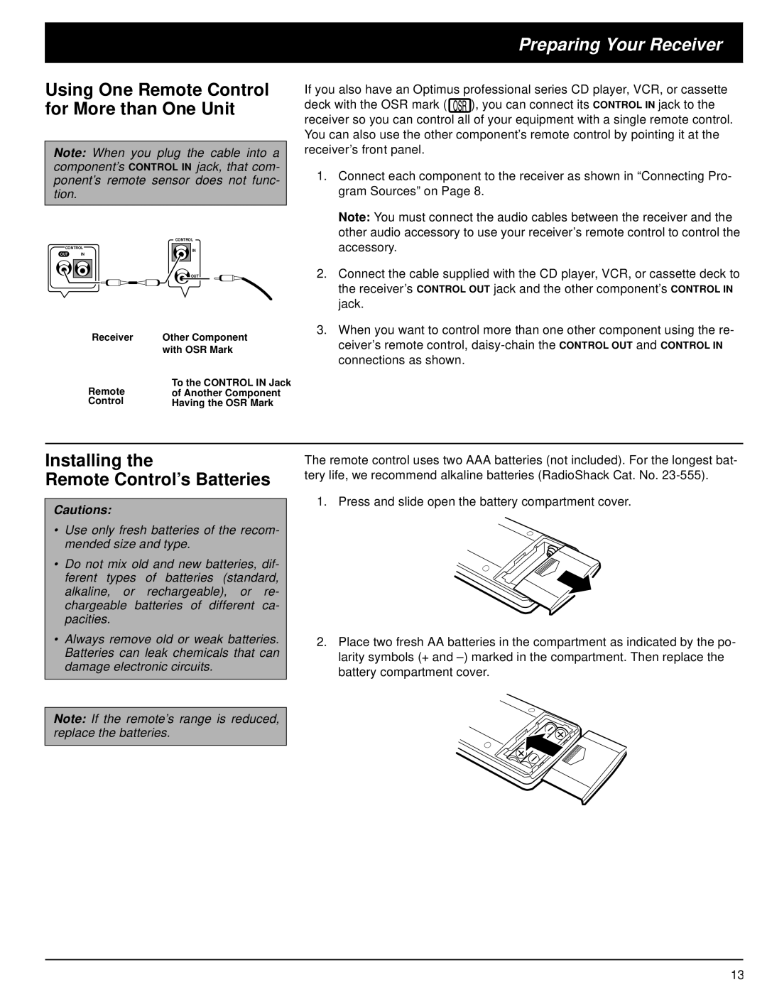 Optimus 31-3040, STAV-3690 Installing Remote Control’s Batteries, Using One Remote Control for More than One Unit 