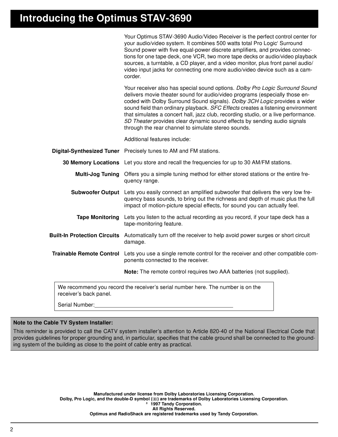 Optimus 31-3040 owner manual Introducing the Optimus STAV-3690 