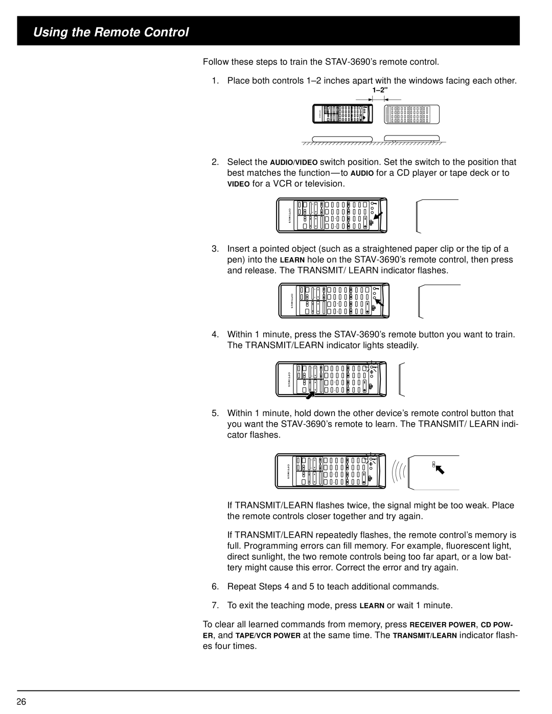 Optimus STAV-3690, 31-3040 owner manual Using the Remote Control 