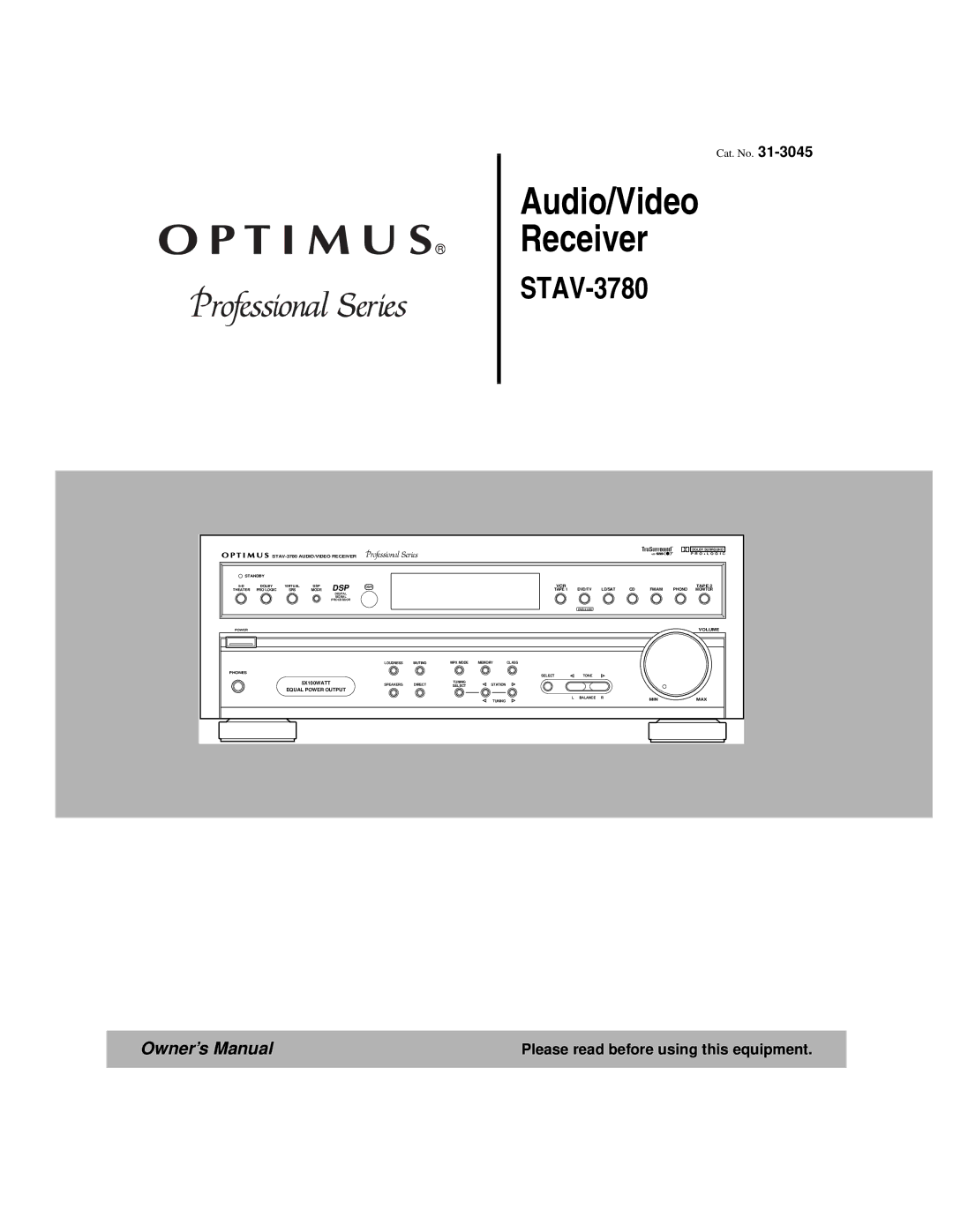 Optimus STAV-3780 owner manual Audio/Video Receiver 