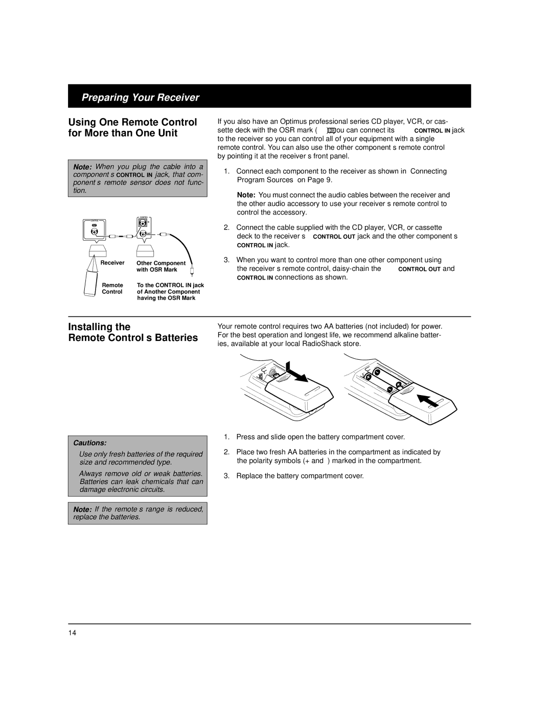 Optimus STAV-3780 owner manual Using One Remote Control for More than One Unit, Installing Remote Control’s Batteries 