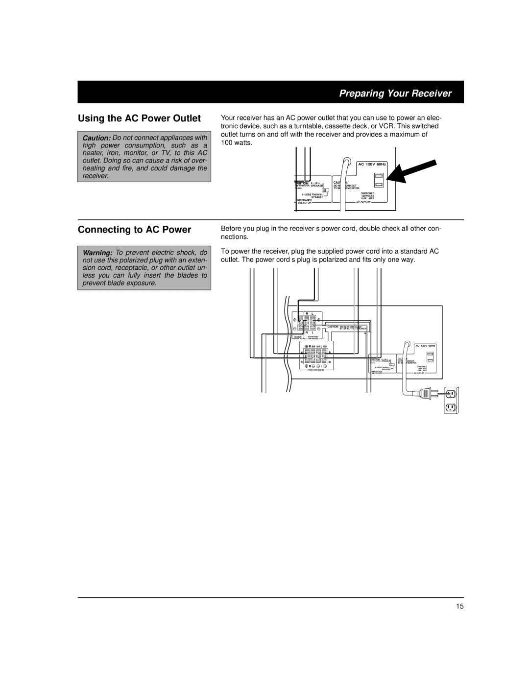 Optimus STAV-3780 owner manual Using the AC Power Outlet, Connecting to AC Power 