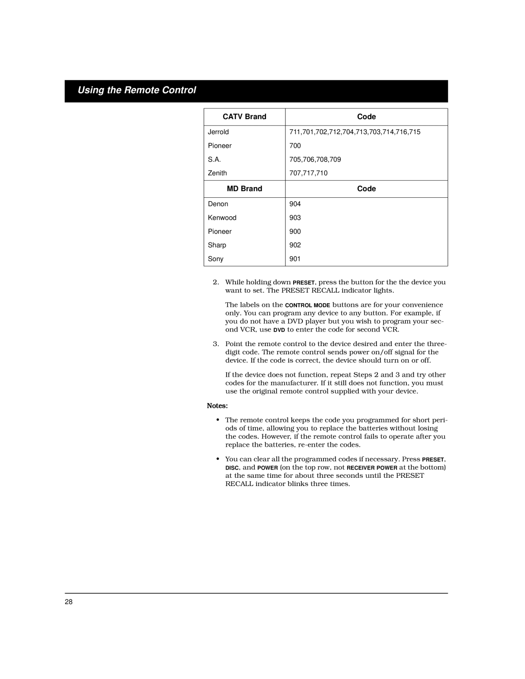 Optimus STAV-3780 owner manual Catv Brand Code 