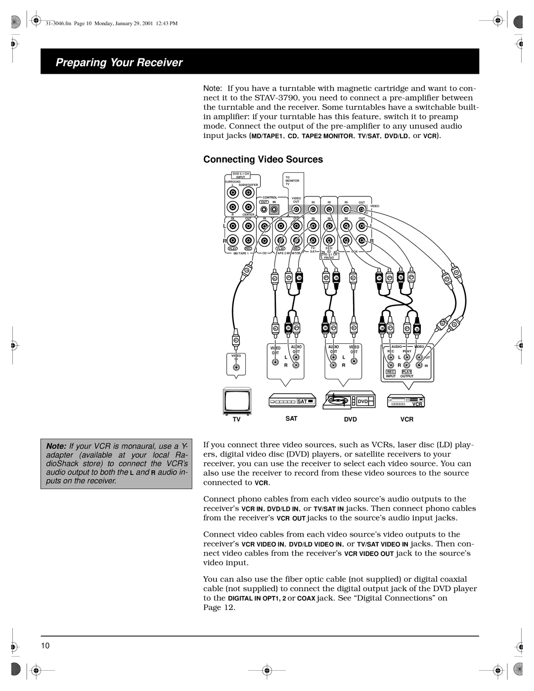 Optimus STAV-3790 owner manual Connecting Video Sources 