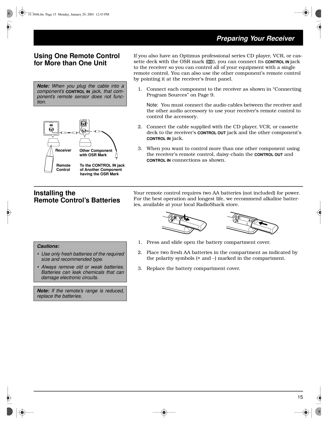 Optimus STAV-3790 owner manual Using One Remote Control for More than One Unit, Installing Remote Control’s Batteries 