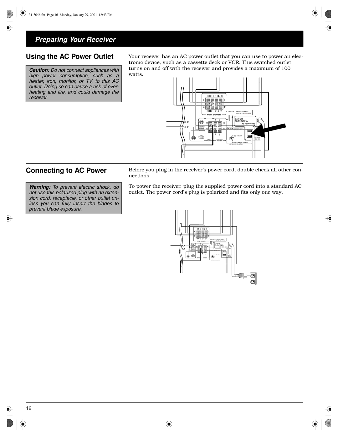 Optimus STAV-3790 owner manual Using the AC Power Outlet, Connecting to AC Power 