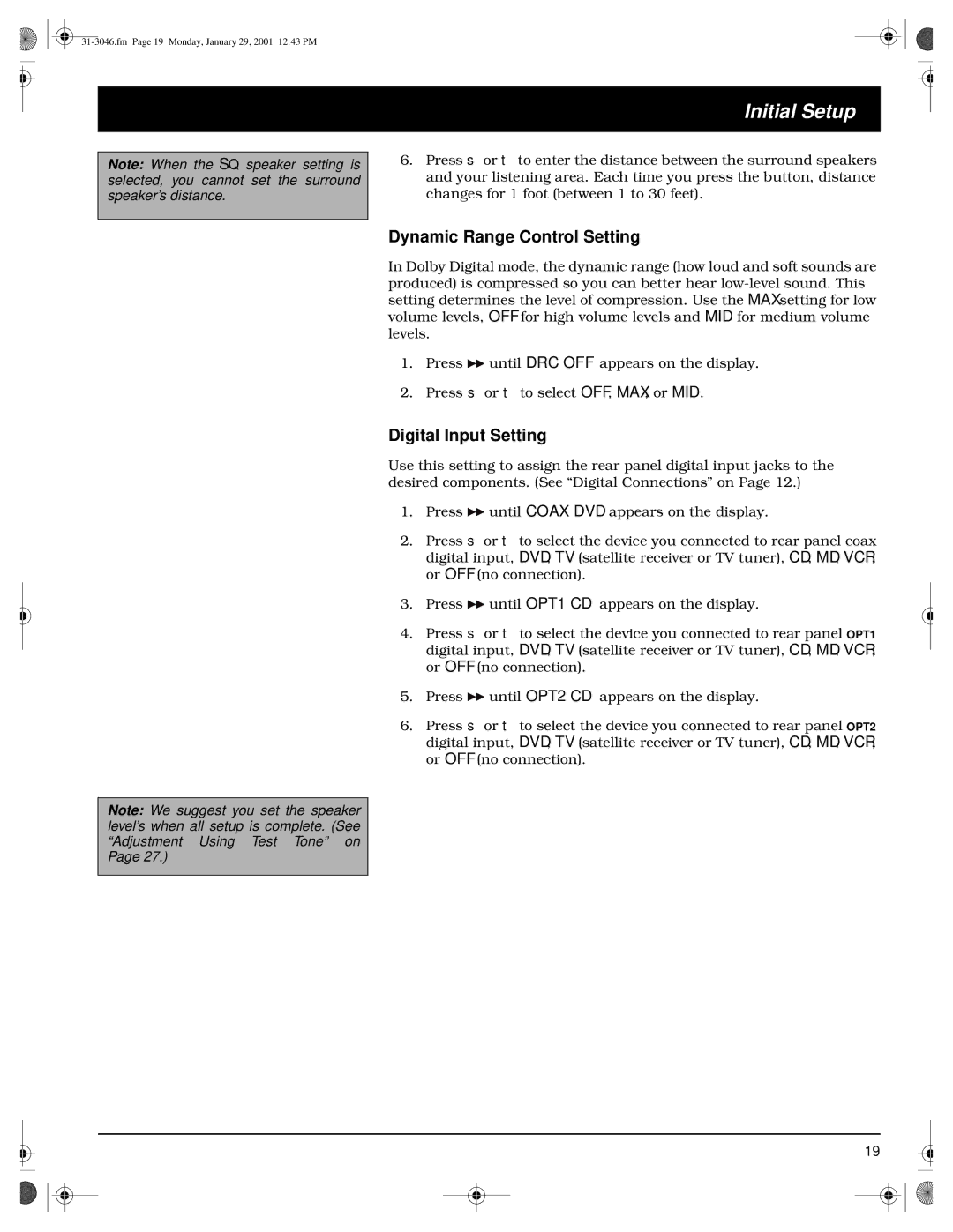 Optimus STAV-3790 owner manual Dynamic Range Control Setting, Digital Input Setting 