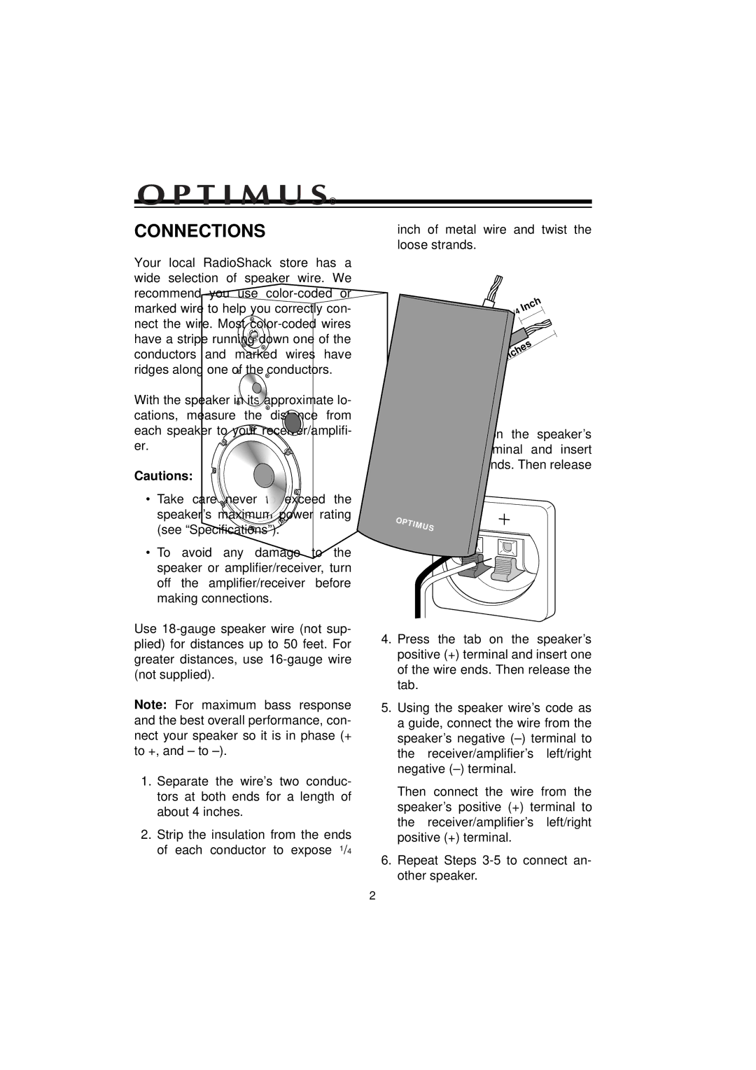 Optimus STS 1230 manual Connections 