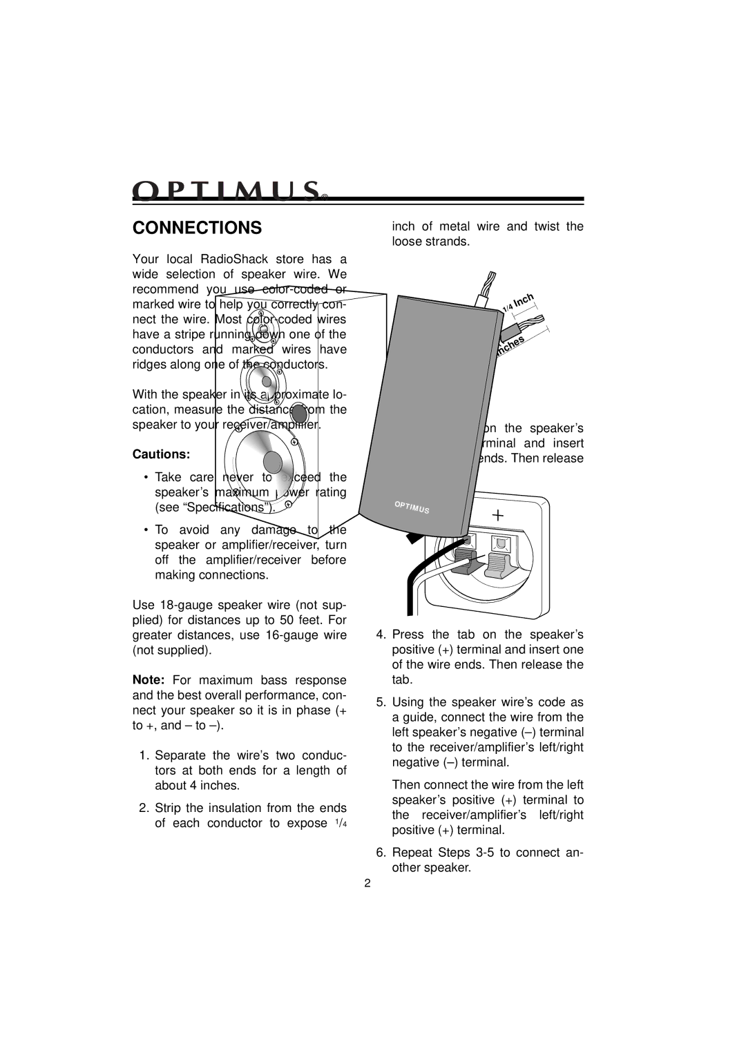 Optimus STS 830 manual Connections 