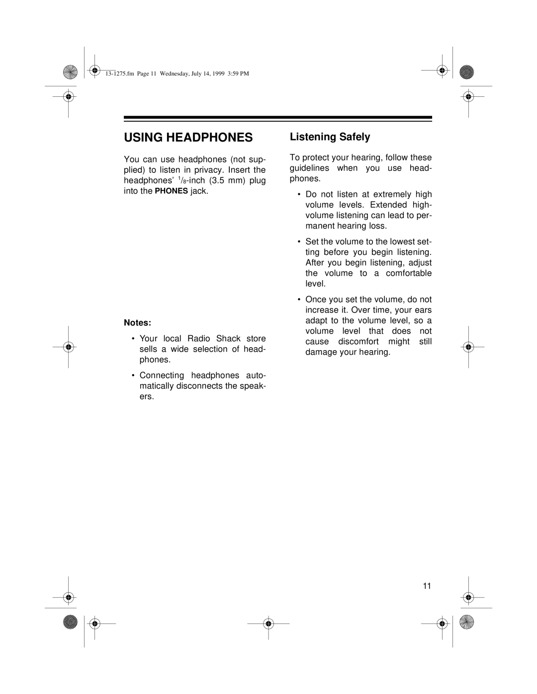 Optimus SYSTEM 728 owner manual Using Headphones, Listening Safely 