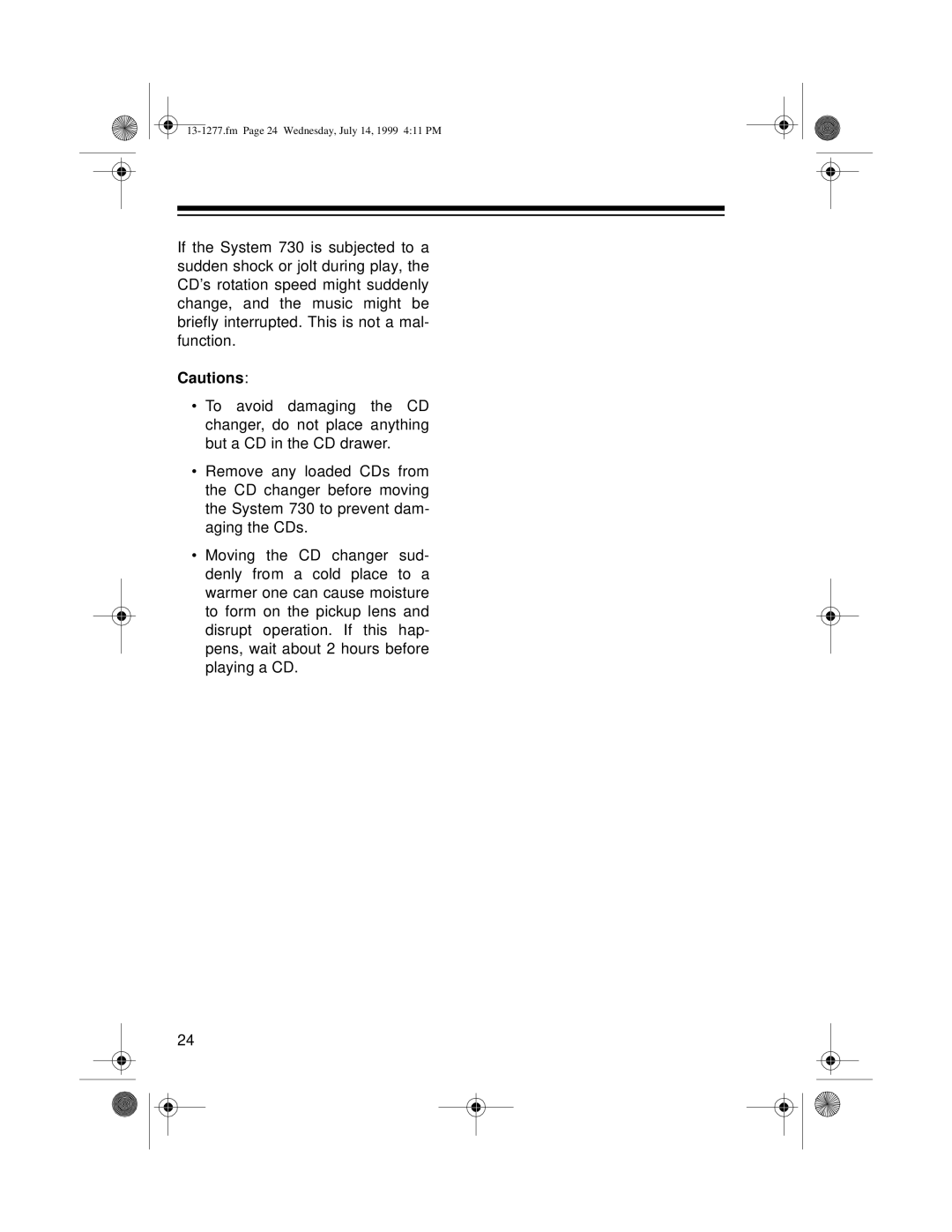 Optimus SYSTEM 730 owner manual Fm Page 24 Wednesday, July 14, 1999 411 PM 