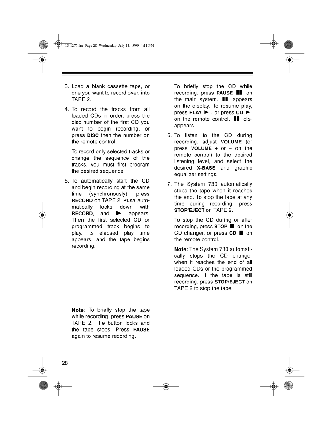 Optimus SYSTEM 730 owner manual STOP/EJECT on Tape 