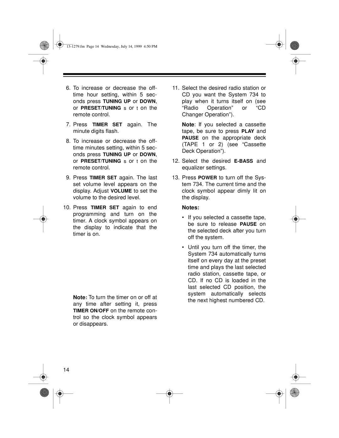 Optimus SYSTEM 734 owner manual Fm Page 14 Wednesday, July 14, 1999 450 PM 