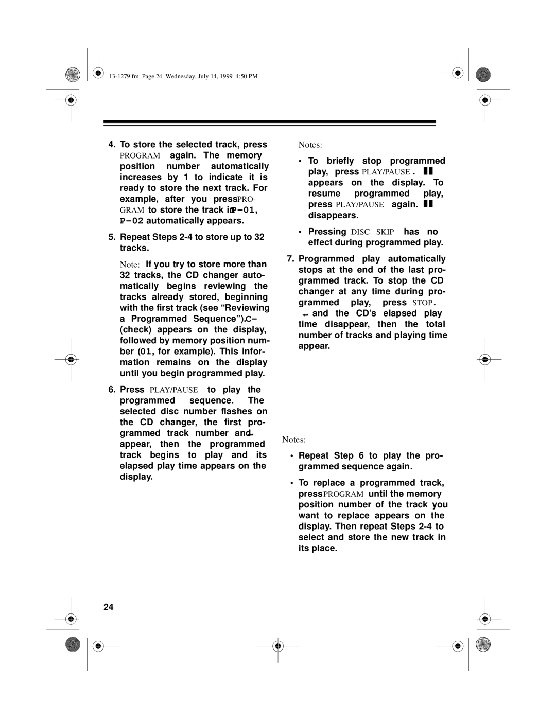 Optimus SYSTEM 734 owner manual Fm Page 24 Wednesday, July 14, 1999 450 PM 