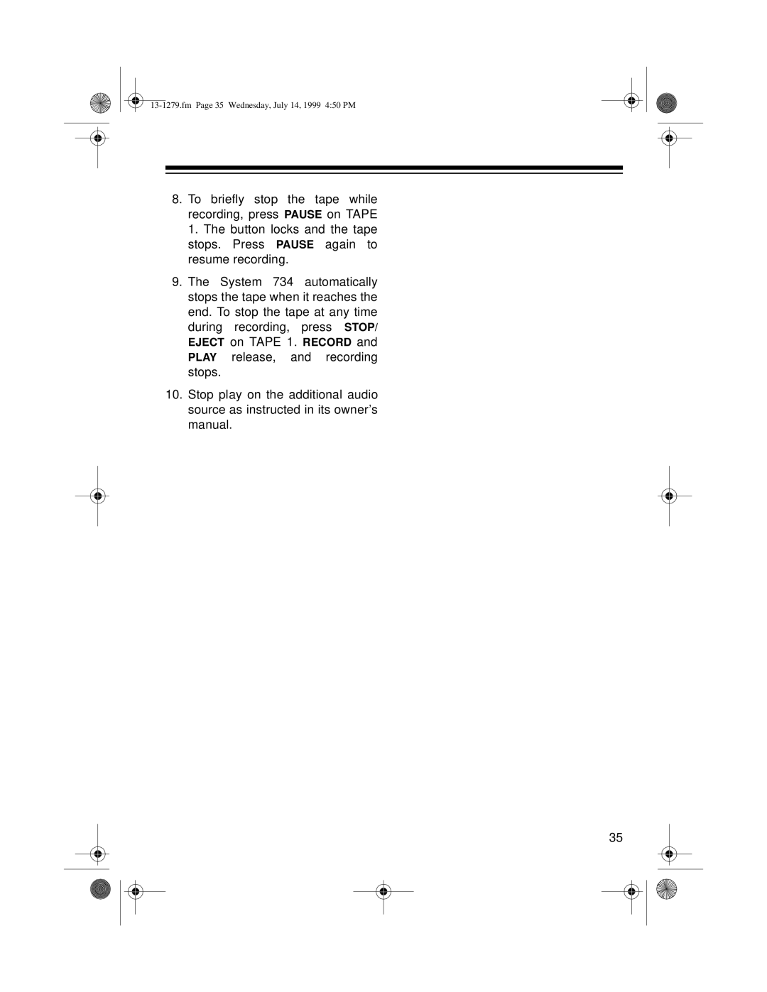 Optimus SYSTEM 734 owner manual Fm Page 35 Wednesday, July 14, 1999 450 PM 