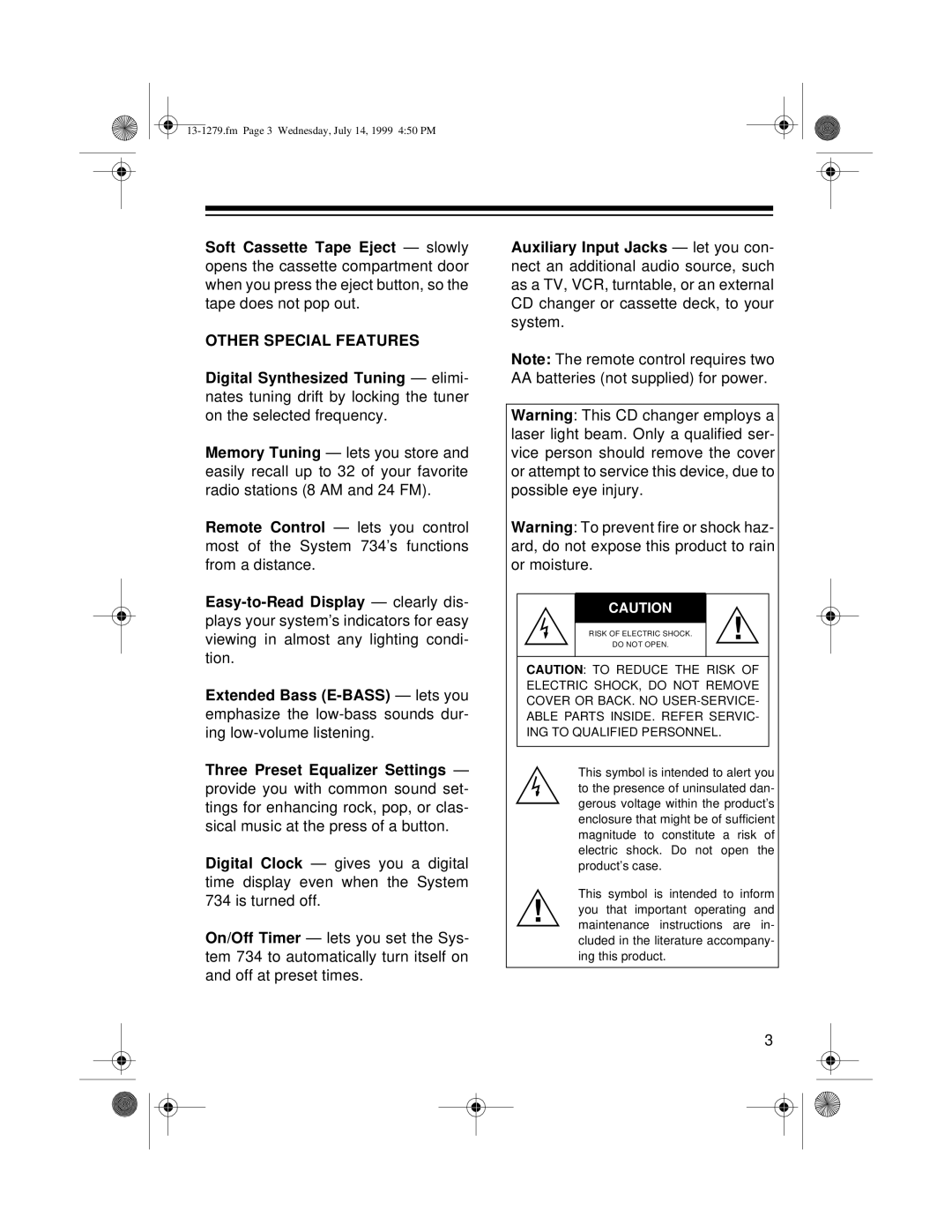 Optimus SYSTEM 734 owner manual Other Special Features 