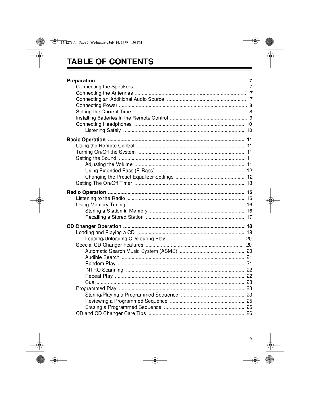 Optimus SYSTEM 734 owner manual Table Of Contents 