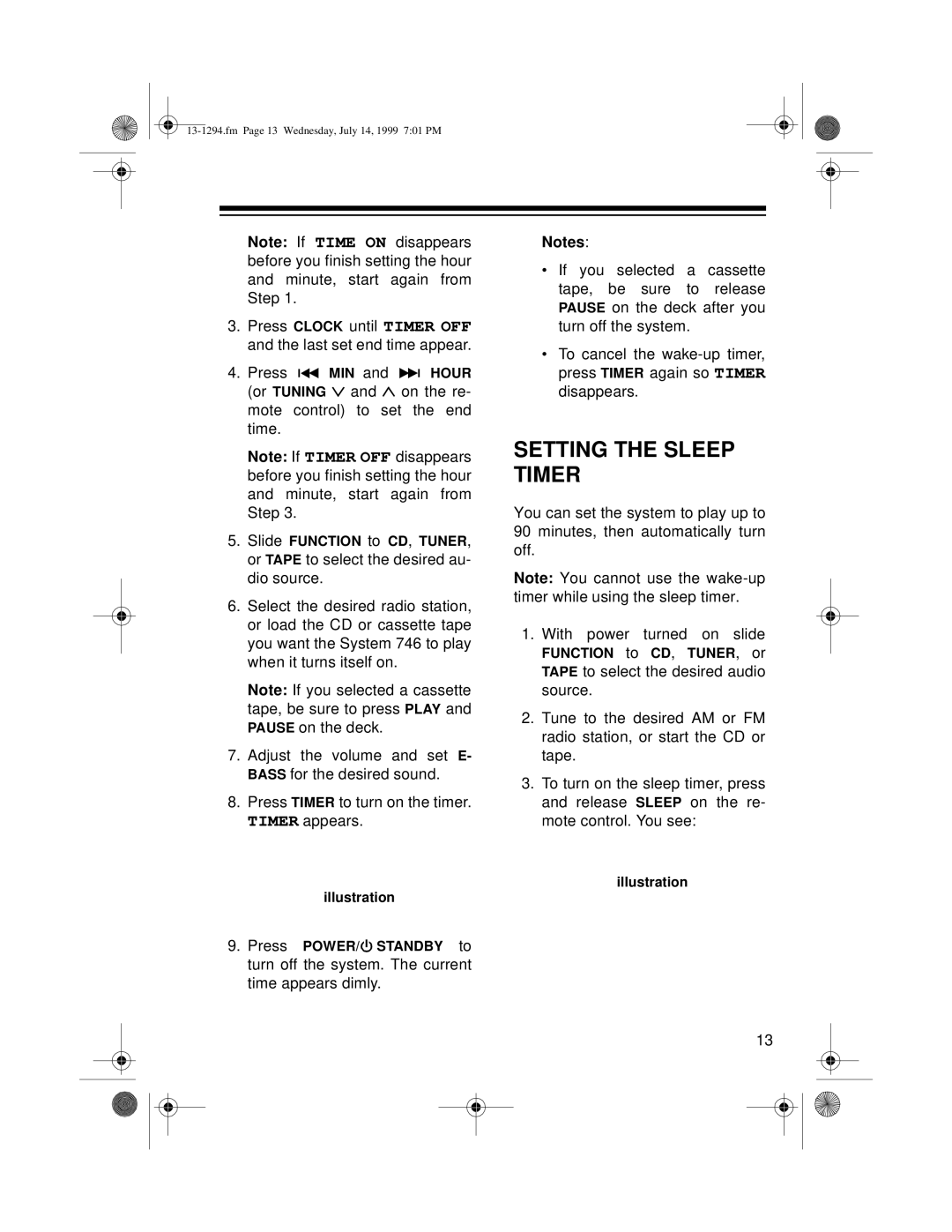 Optimus SYSTEM 746 owner manual Setting The Sleep Timer 