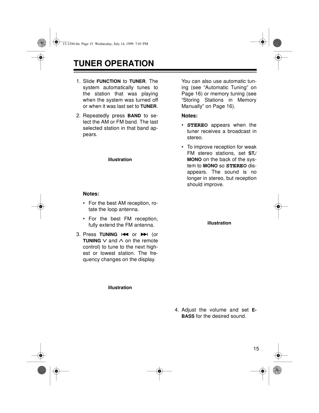 Optimus SYSTEM 746 owner manual Tuner Operation 