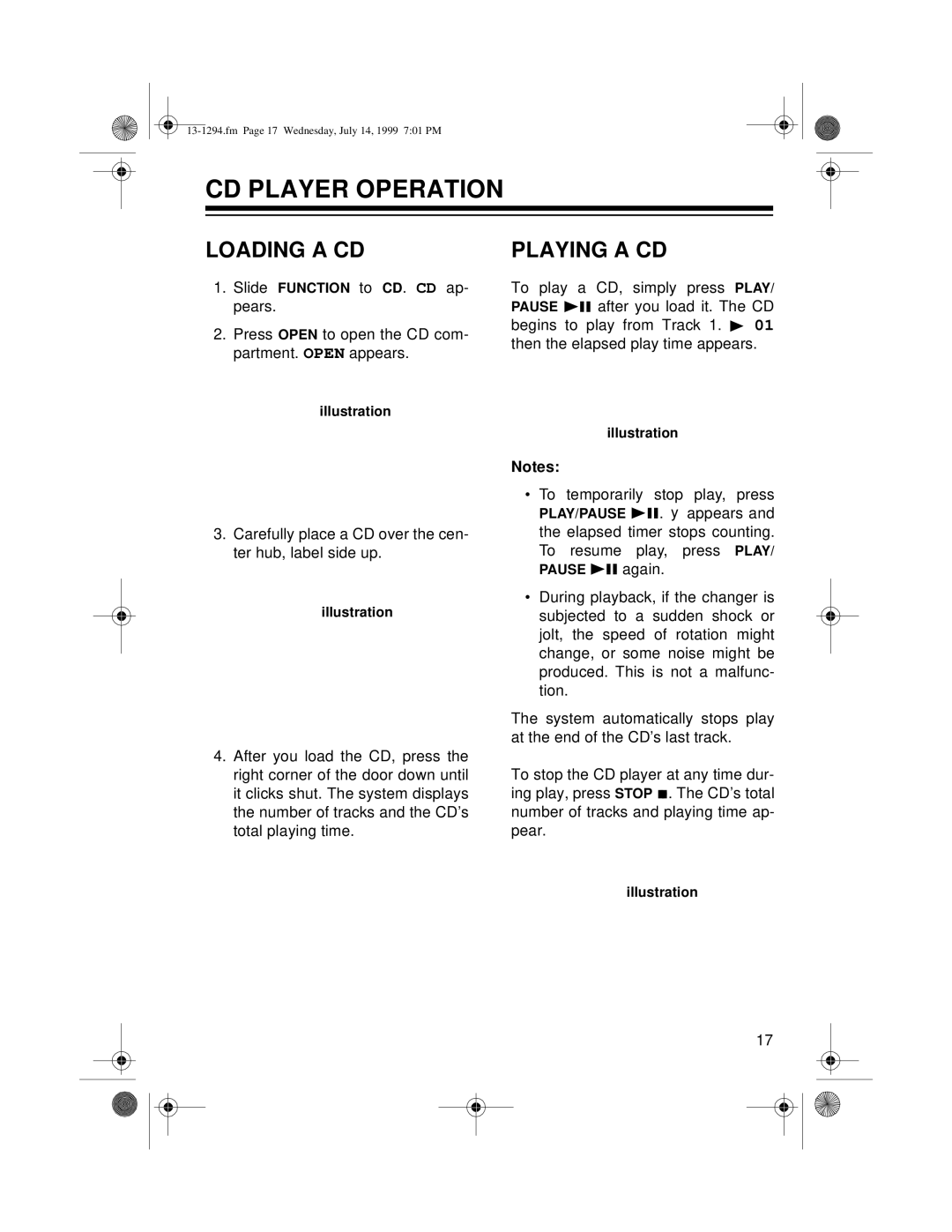 Optimus SYSTEM 746 owner manual Cd Player Operation, Loading A Cd, Playing A Cd 