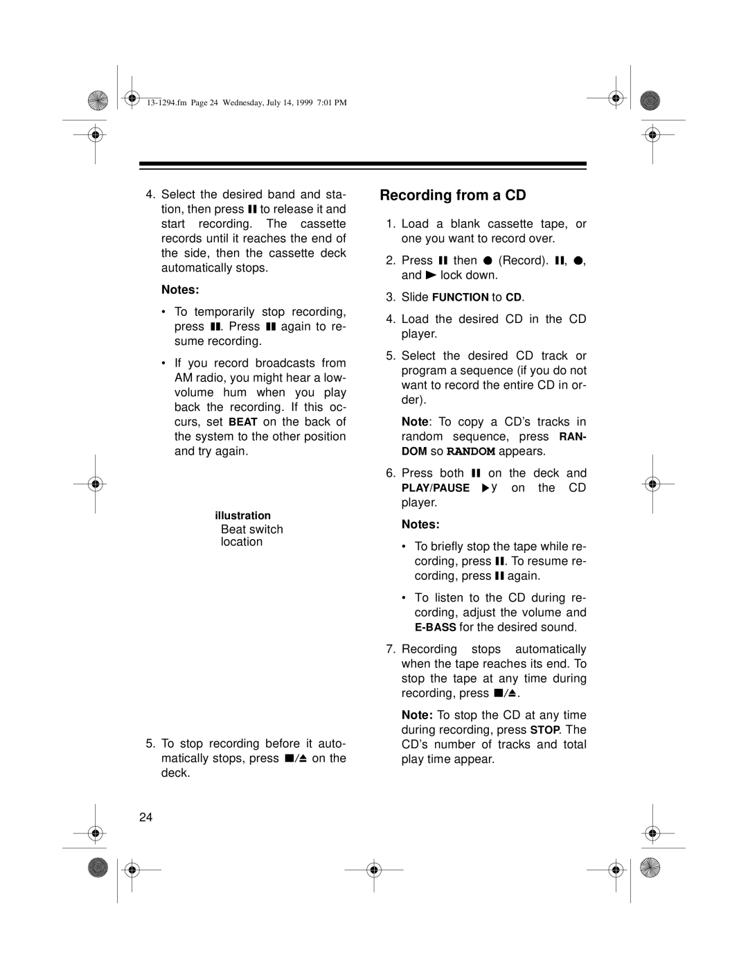 Optimus SYSTEM 746 owner manual Recording from a CD 
