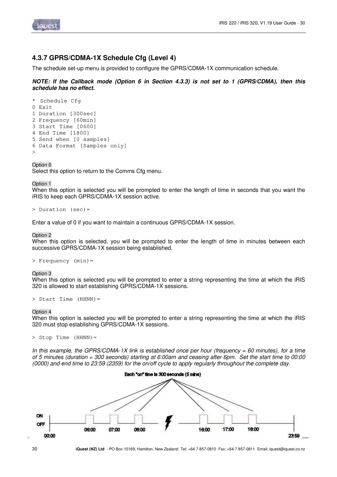 Optiquest iRIS 320, iRIS 220 manual GPRS/CDMA-1X Schedule Cfg Level 