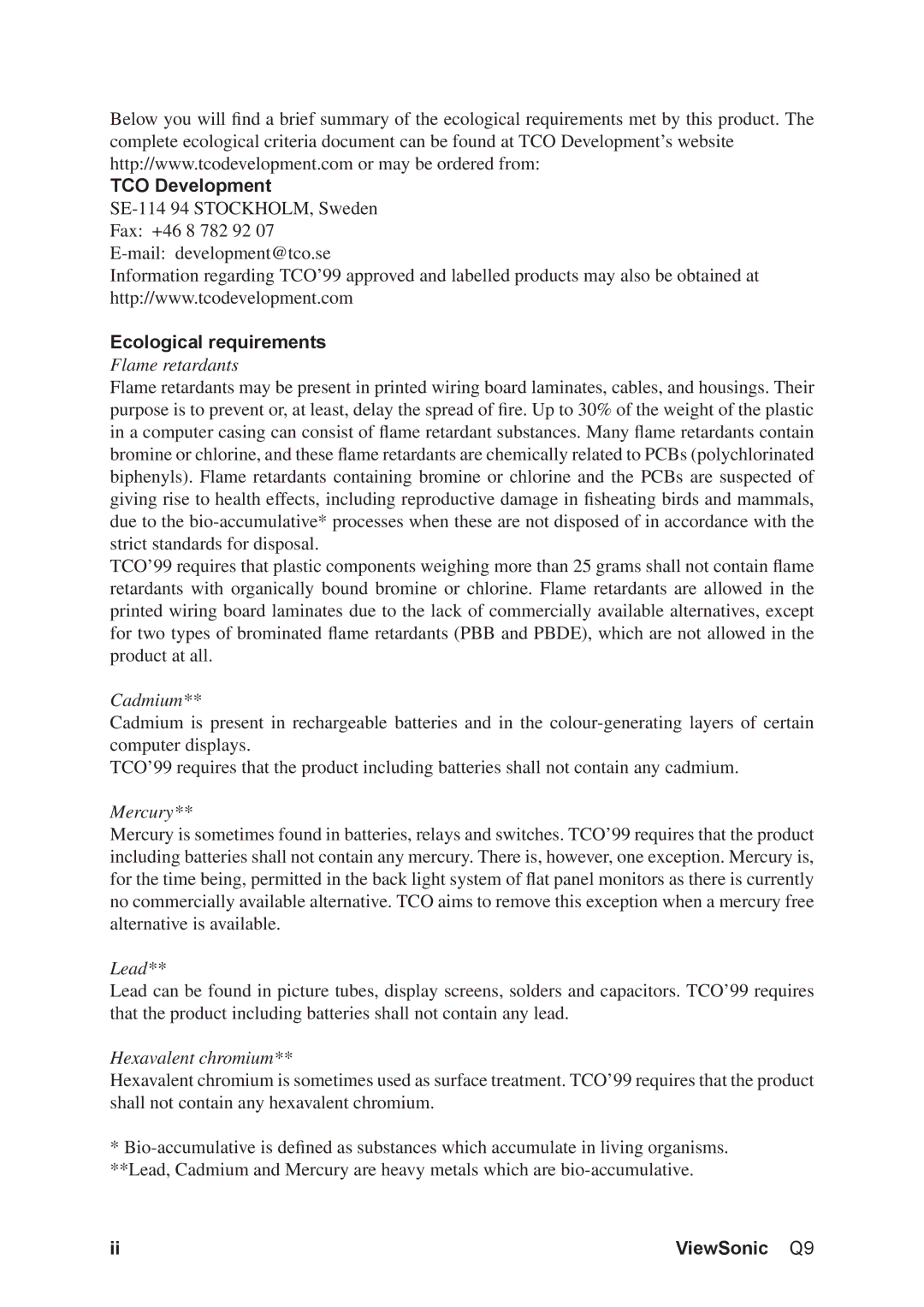 Optiquest VS11455 manual TCO Development 