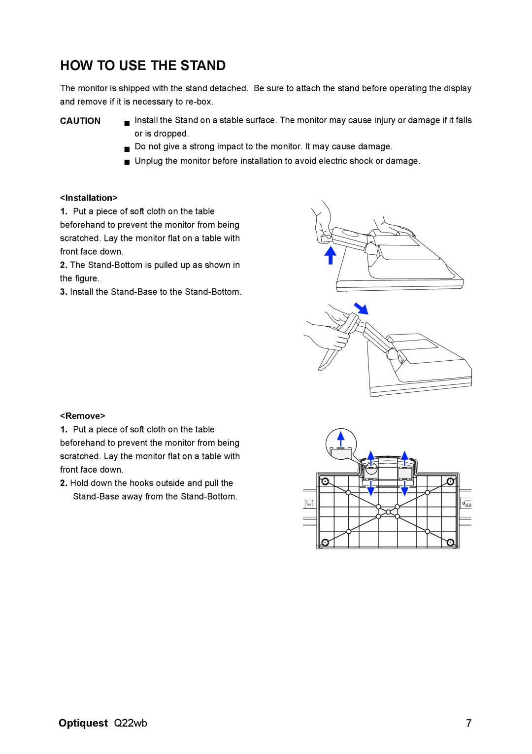 Optiquest VS11725 manual HOW to USE the Stand, Installation 