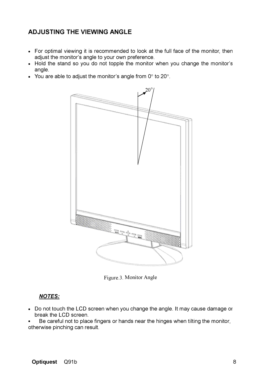 Optiquest VS12118 warranty Adjusting the Viewing Angle, Figure.3. Monitor Angle 