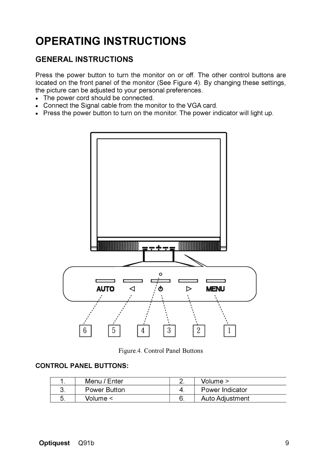 Optiquest VS12118 warranty Operating Instructions, General Instructions 