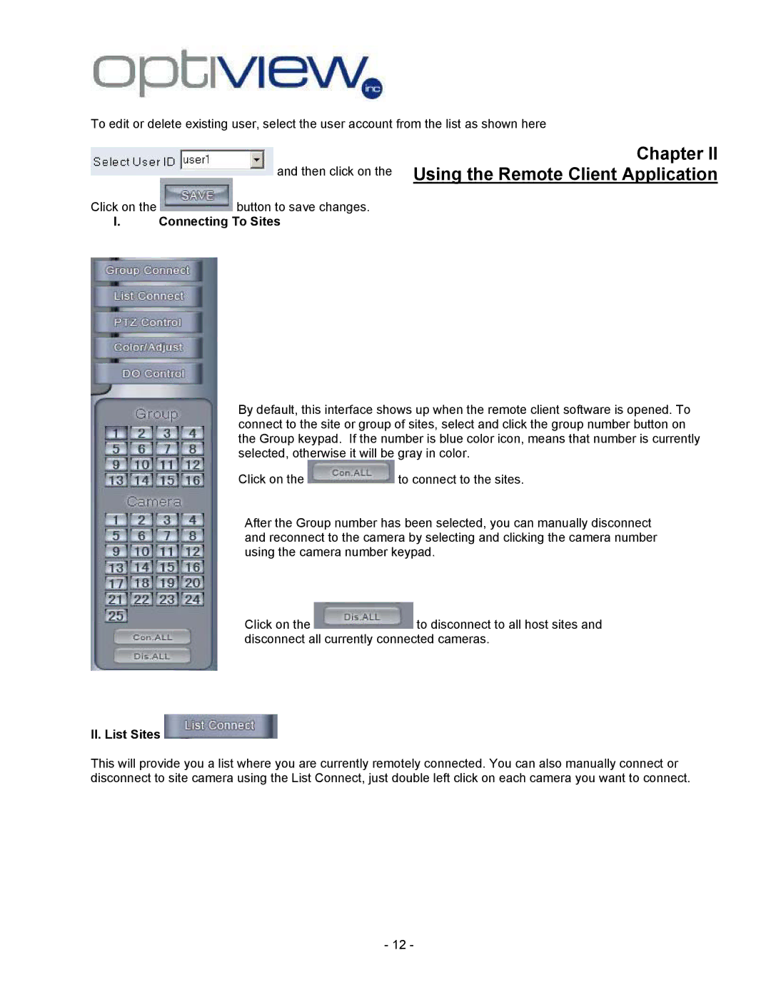 Optiview 2.28.06/4.37 manual Connecting To Sites, II. List Sites 