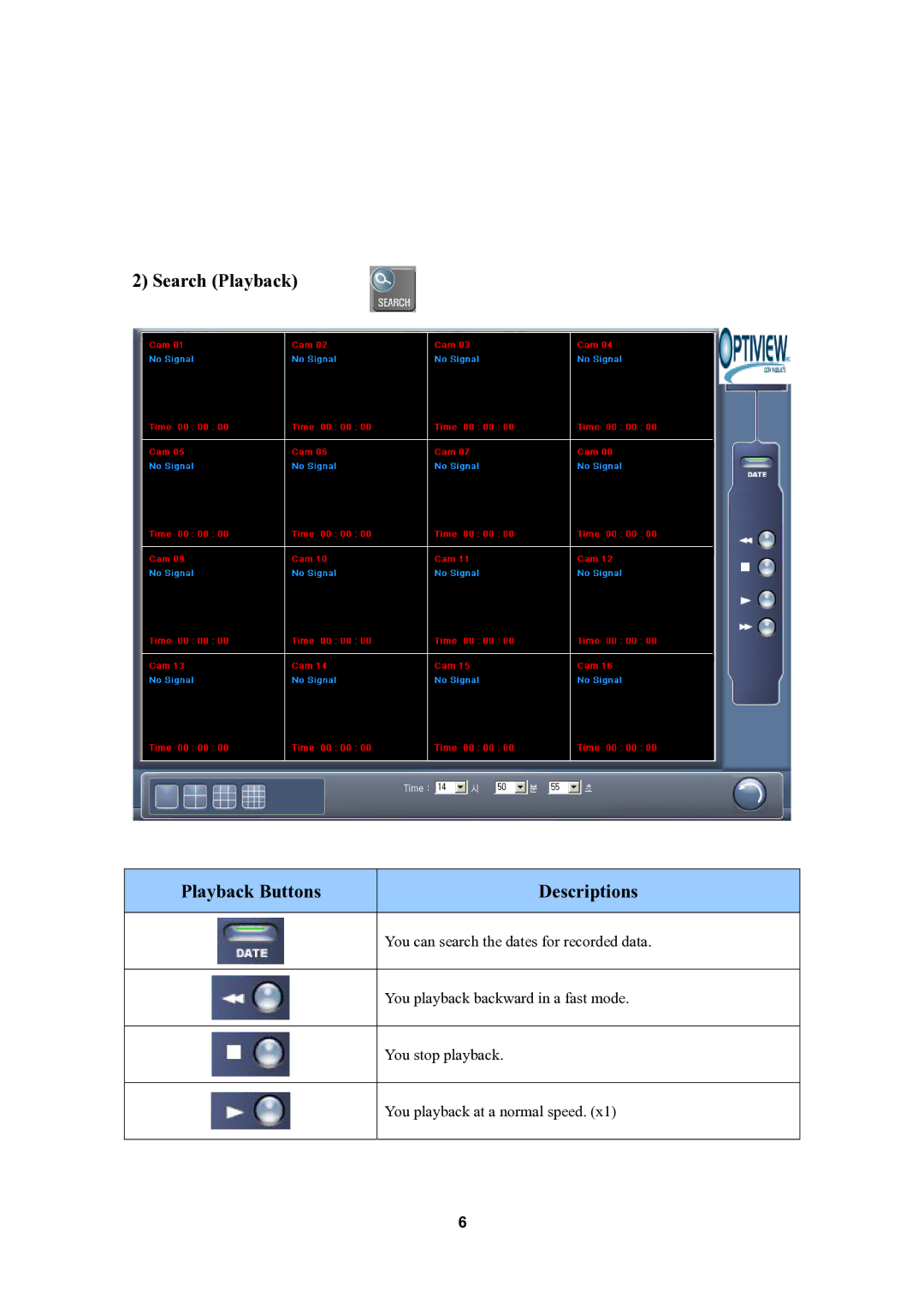 Optiview 4M user manual Search Playback Playback Buttons Descriptions 