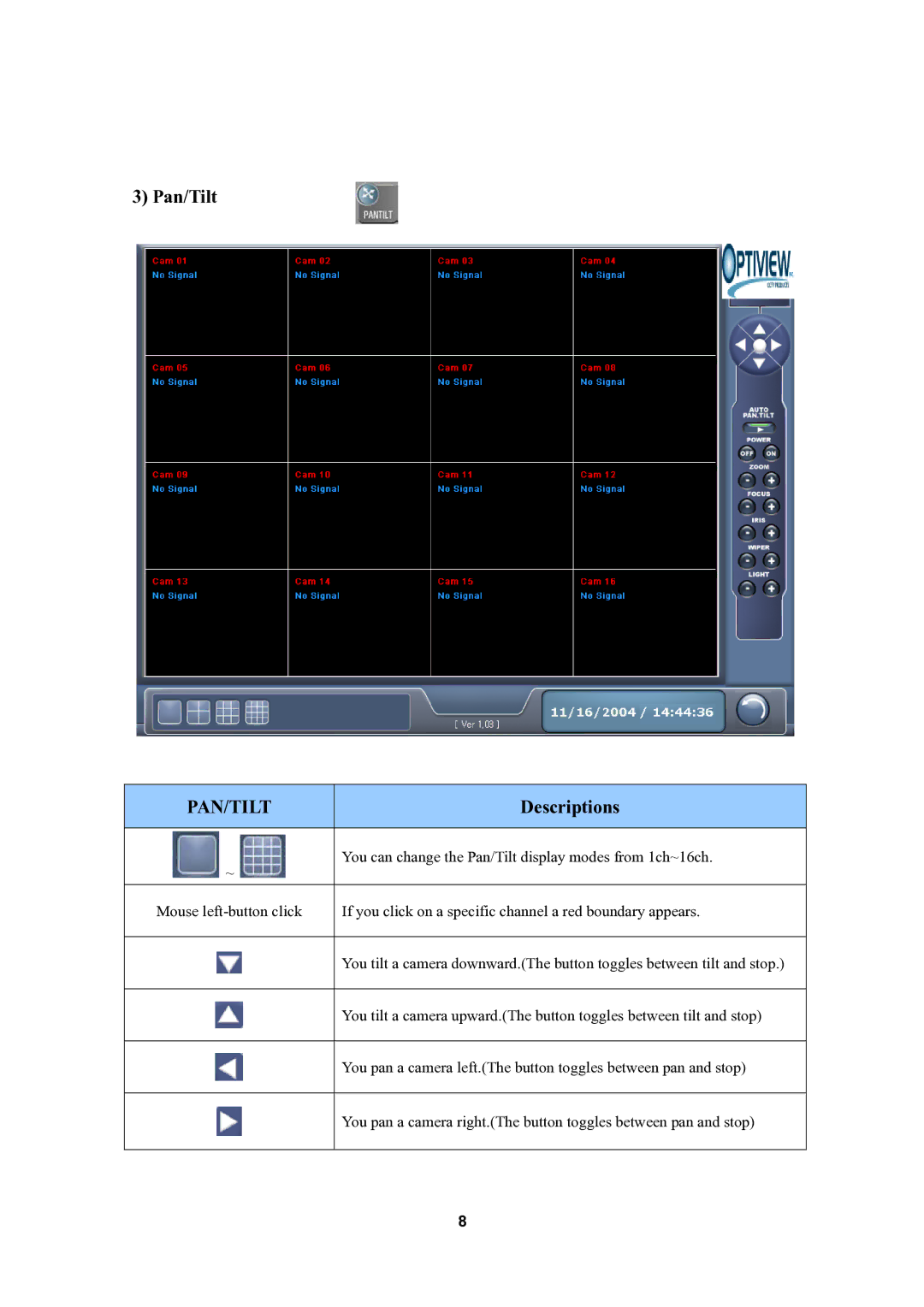 Optiview 4M user manual Pan/Tilt 