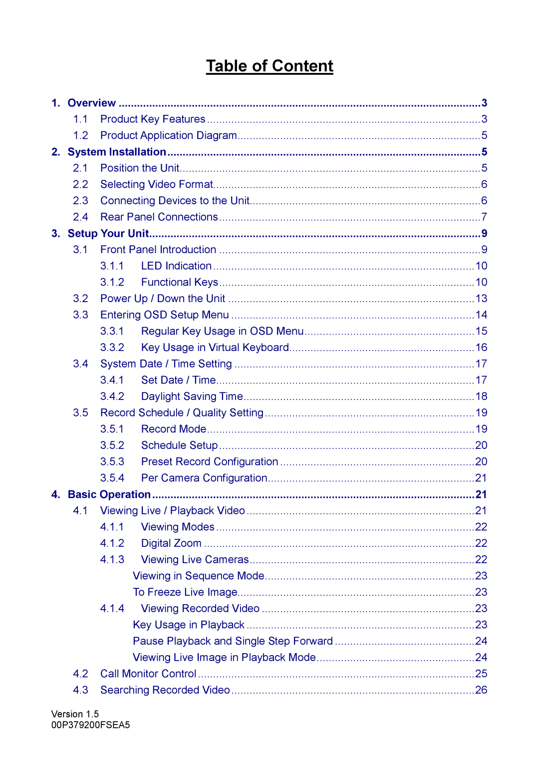 Optiview DVR user manual Table of Content 