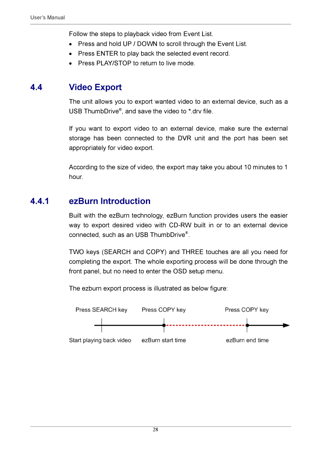 Optiview MPEG-4 user manual Video Export, EzBurn Introduction 