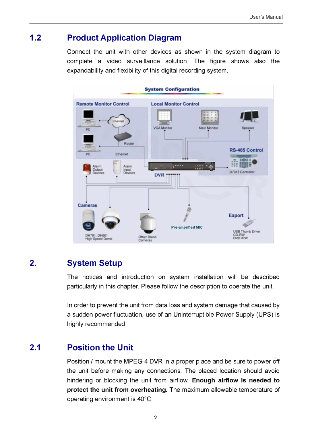 Optiview MPEG-4 user manual Product Application Diagram, System Setup, Position the Unit 