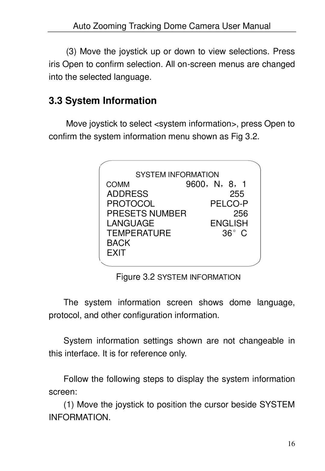 Optiview TRKPTZ -26NX, TRKPTZ-18NX user manual System Information 