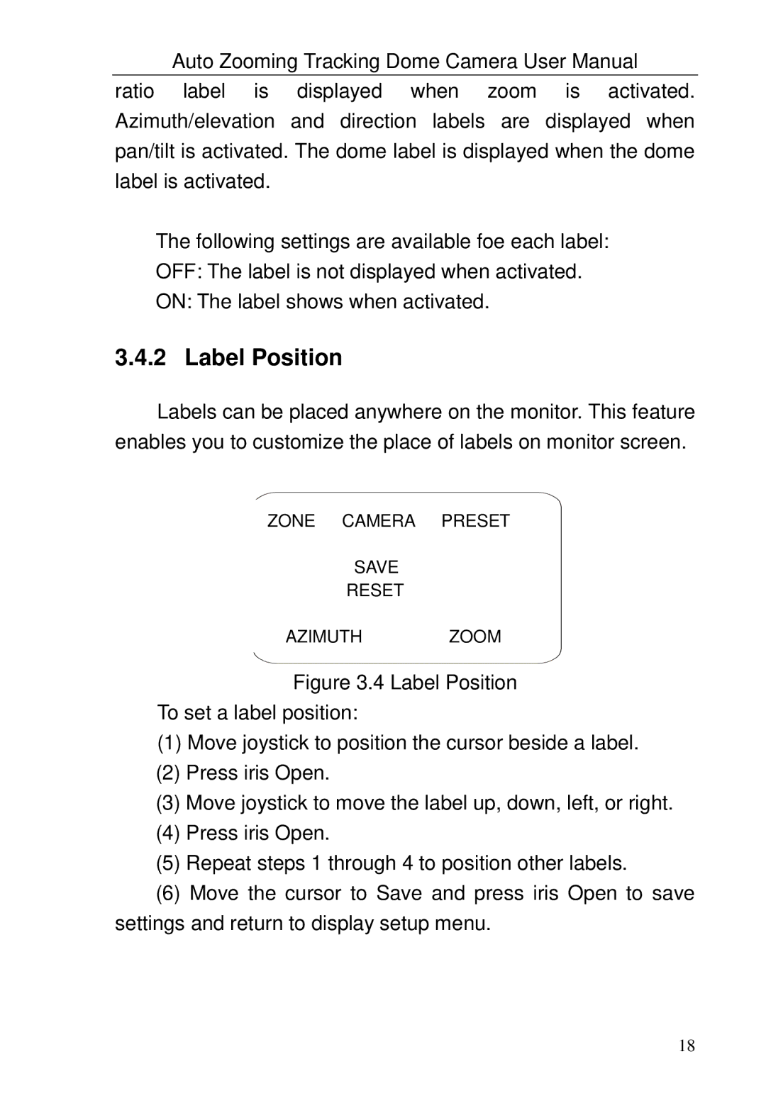 Optiview TRKPTZ -26NX, TRKPTZ-18NX user manual Label Position 