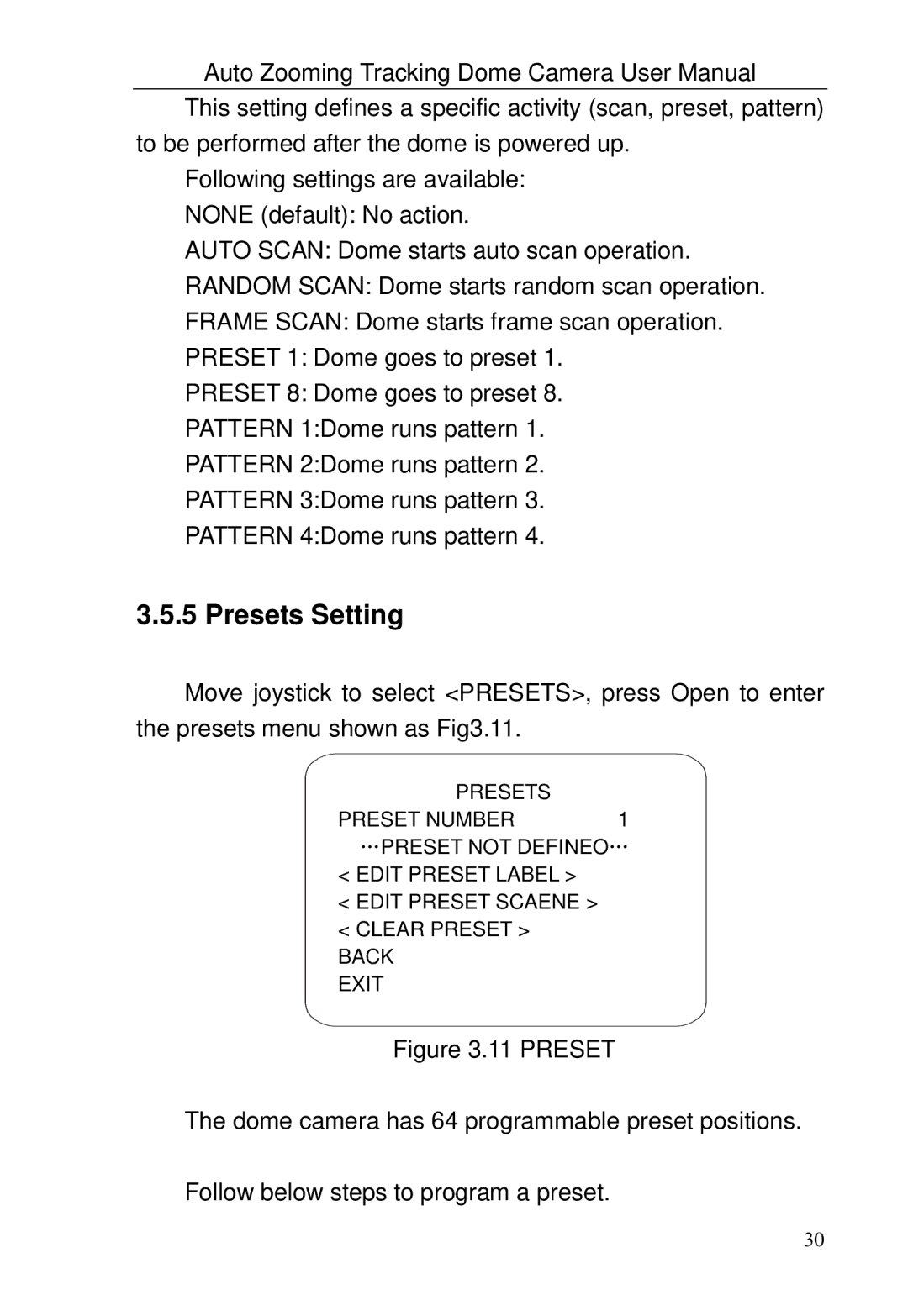 Optiview TRKPTZ -26NX, TRKPTZ-18NX user manual Presets Setting 