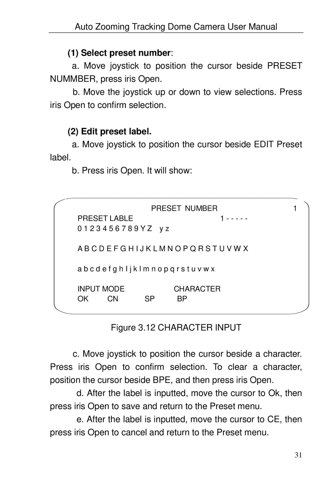 Optiview TRKPTZ-18NX, TRKPTZ -26NX user manual Select preset number, Edit preset label 