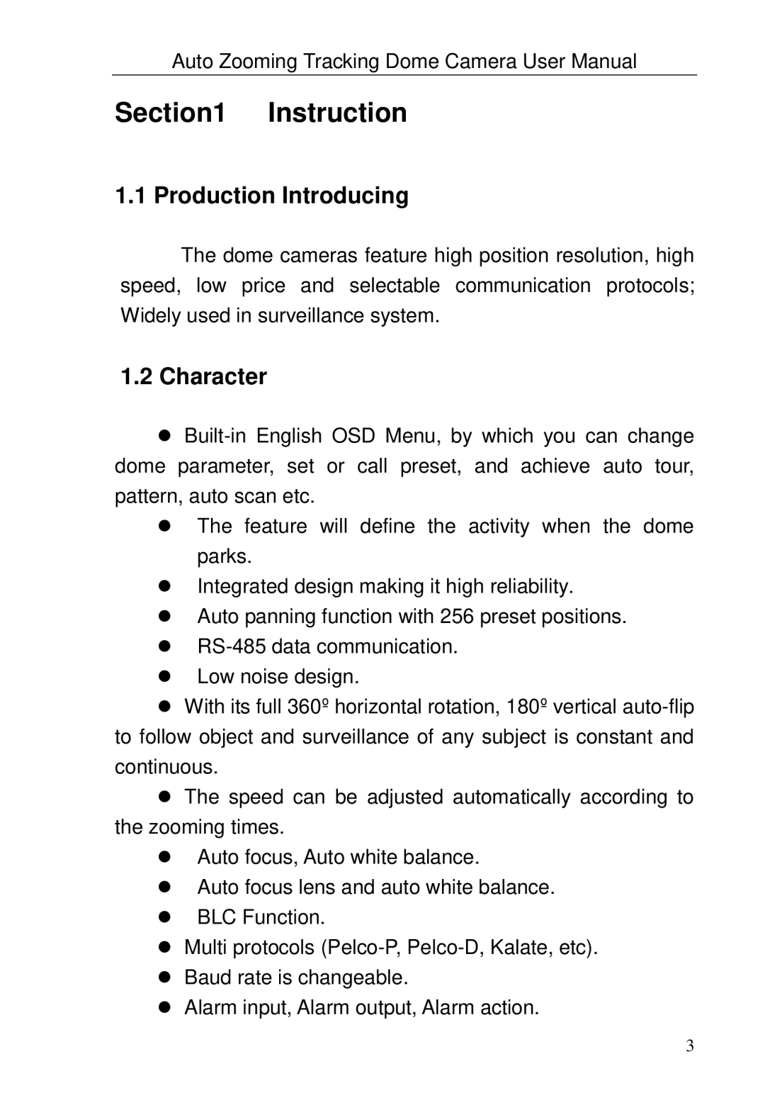 Optiview TRKPTZ-18NX, TRKPTZ -26NX user manual Production Introducing, Character 